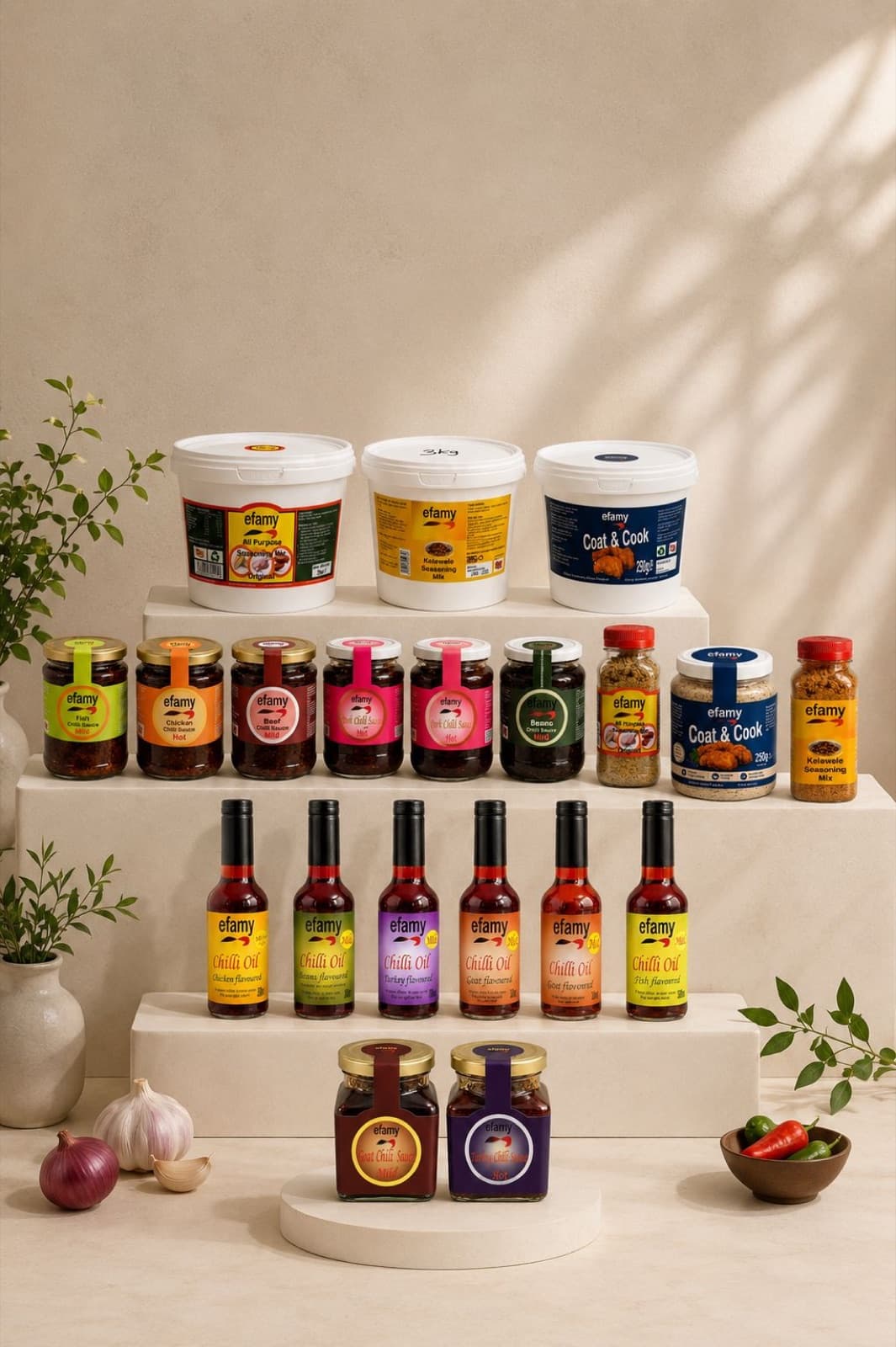 The Efamy range: chilli sauces, chilli oils and seasonings