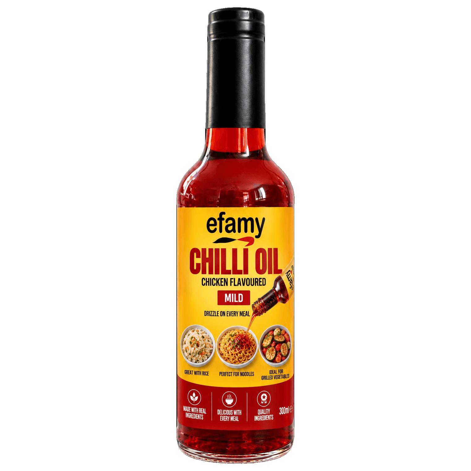 Bottle of Efamy chicken flavoured chilli oil, mild