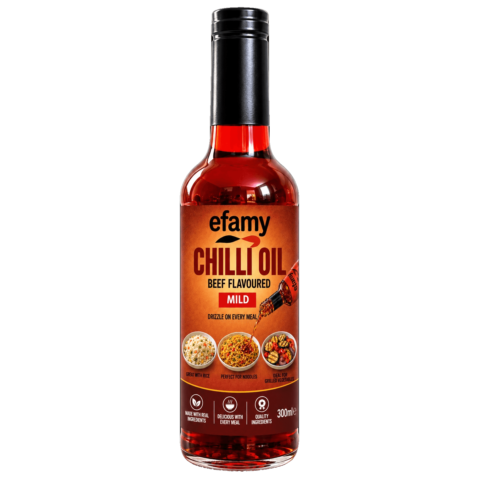 Bottle of Efamy beef flavoured chilli oil, mild