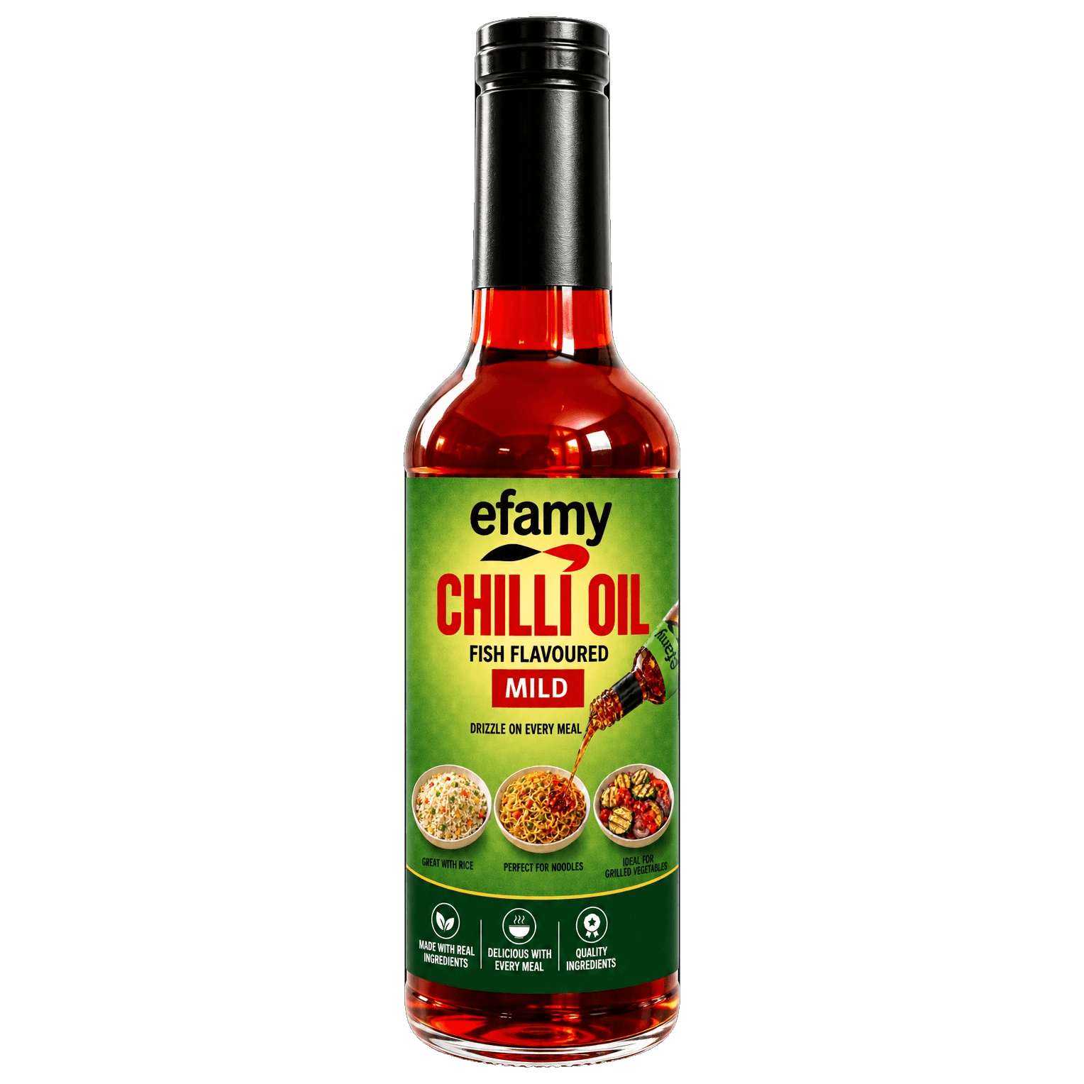 Bottle of Efamy fish flavoured chilli oil, mild