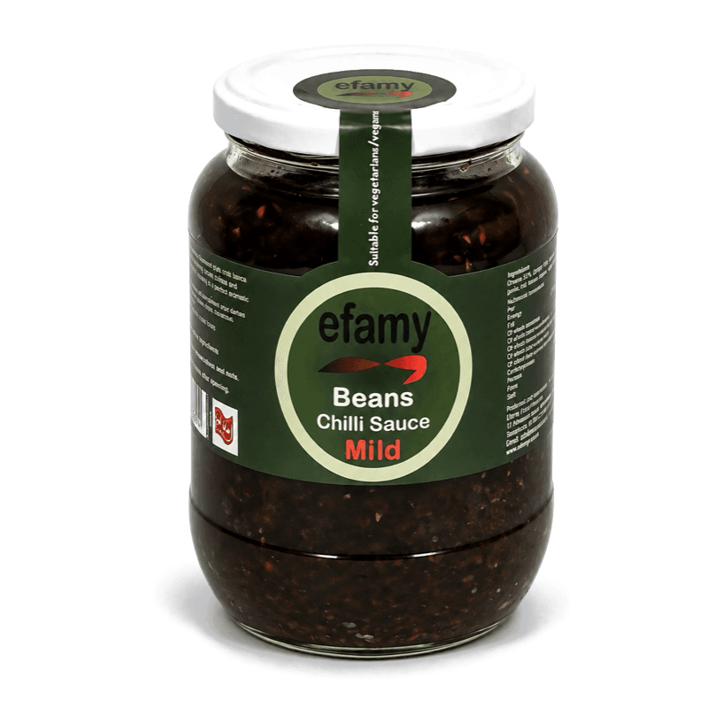 Jar of Efamy beans chilli sauce, mild