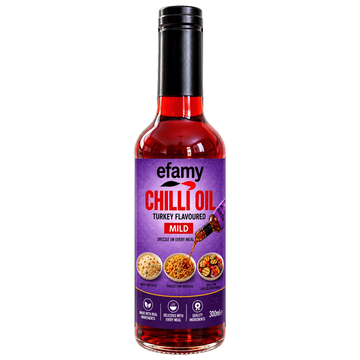 Bottle of Efamy turkey flavoured chilli oil, mild